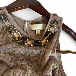 Anthropologie, Moulinette Soeurs Taupe and Gold Embellished Mini Dress